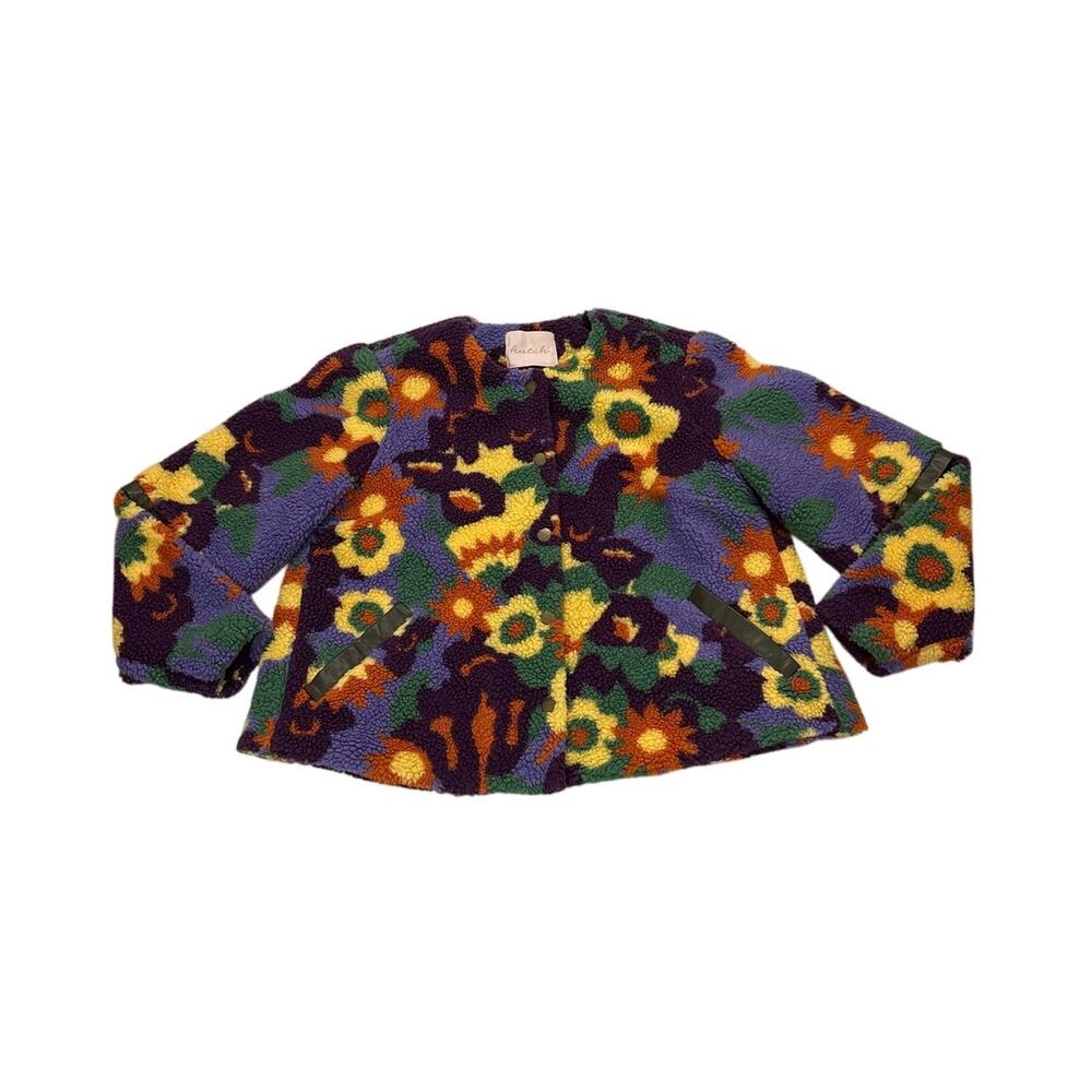 Anthropologie Hutch Women’s Medium Floral Faux Sherpa Jacket Maximalist Artsy - Picture 4 of 11